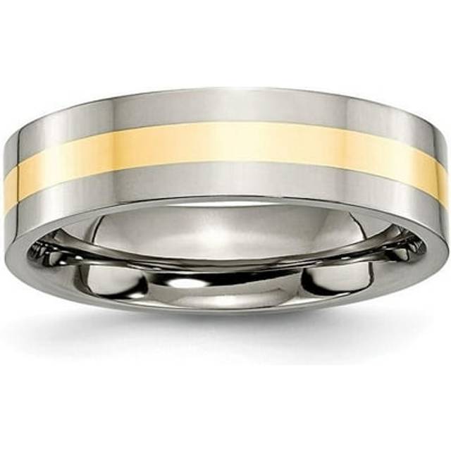 6 mm Titanium & 14K Yellow Gold Inlay Flat Polished Band, Size 7