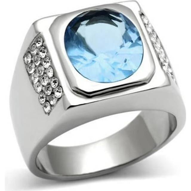 Alamode TK500-11 Men High Polished Stainless Steel Ring with Synthetic in Light Sapphire - Size 11 - Blue