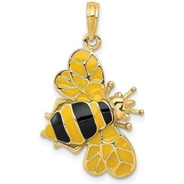 14K Yellow Gold Enameled 3-D Bumblebee Pendant