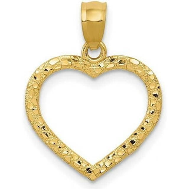 14K Yellow Gold Polished Textured Open Heart Pendant