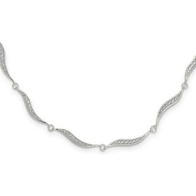 Finest Gold Sterling Silver Wavy Link CZ with 2.25 in. Extension Necklace
