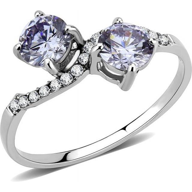 Alamode DA244-7 Women High Polished Stainless Steel Ring with AAA Grade CZ in Light Amethyst - Size 7