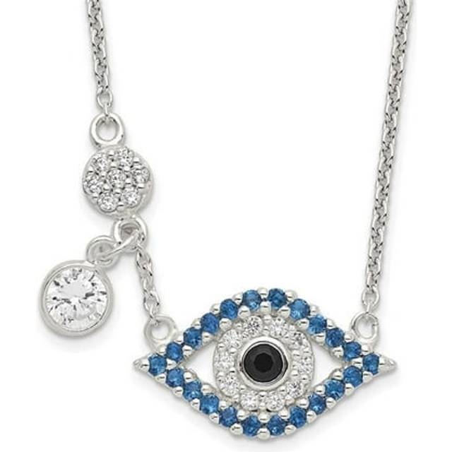 Sterling Silver Polished CZ Evil Eye 18 in. Necklace