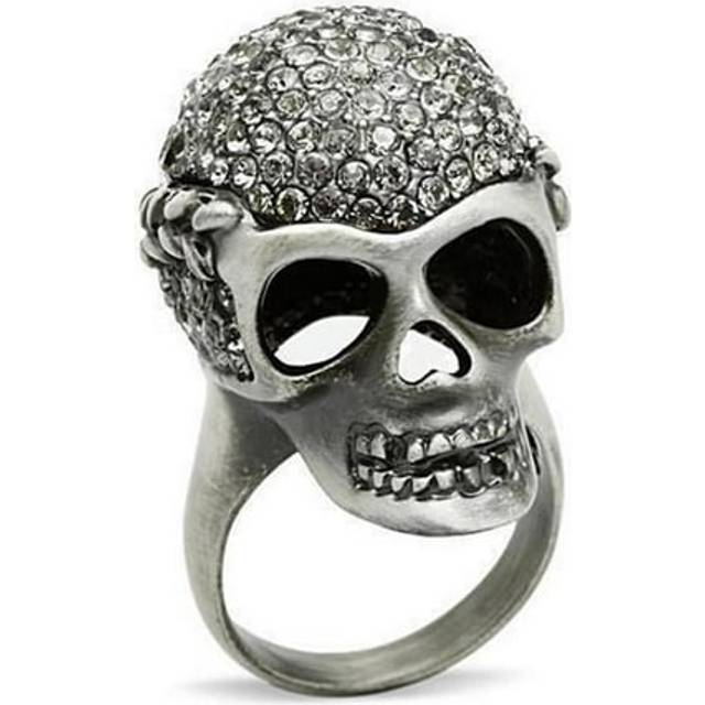 Alamode 3W015-12 Antique Silver White Metal Ring with Top Grade Crystal, Black Diamond - Size 12
