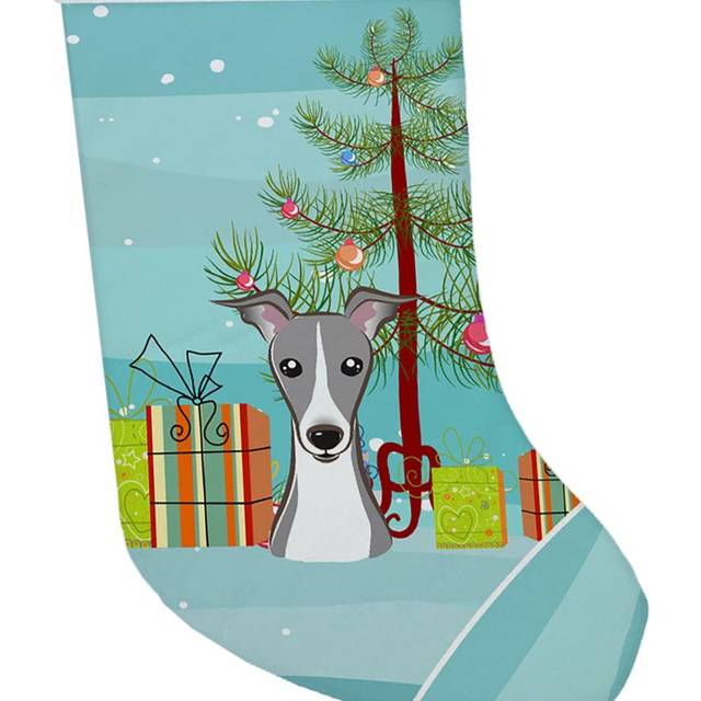 Caroline's Treasures Tree and Italian Greyhound  Large  Multicolor Christmas  Holiday Stocking  decoration  11 x 18