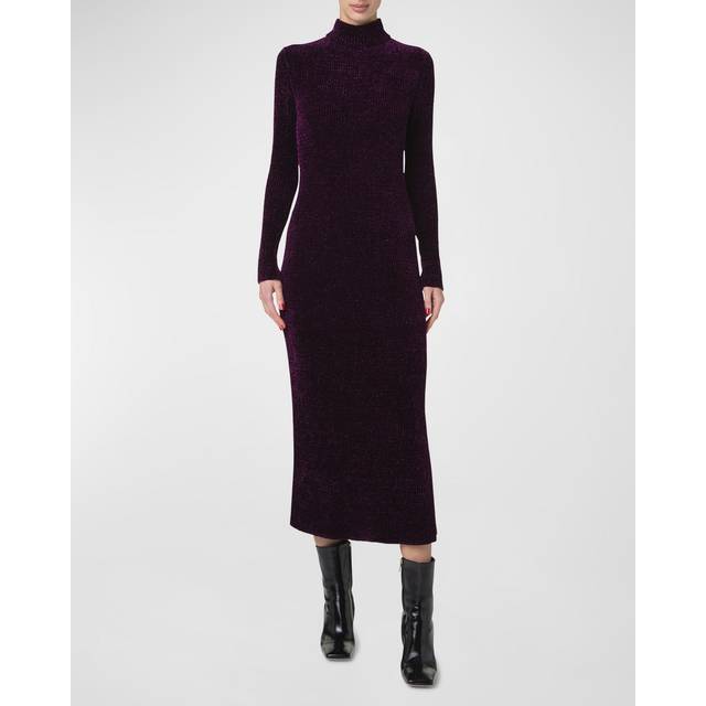 Chenille Ribbed Knit Tube Midi Dress - PURPLE-MAGENTA - 8