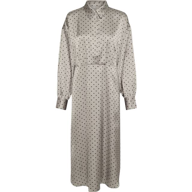 KAFFE Kadonna Polka Dot Satin Maxi Shirt Dress, Steeple Grey/Black