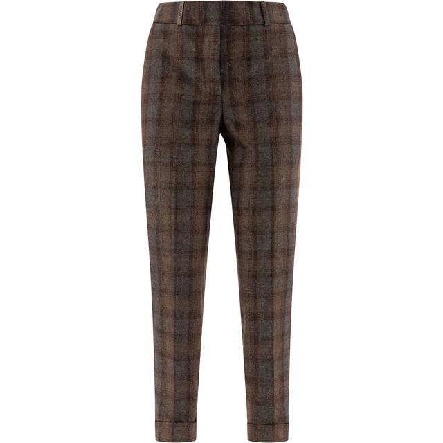 Peserico-Check Wool Trousers Marrone-Donna - Brown - 38