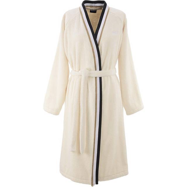 Cotton jacquard dressing gown with signature-stripe trim