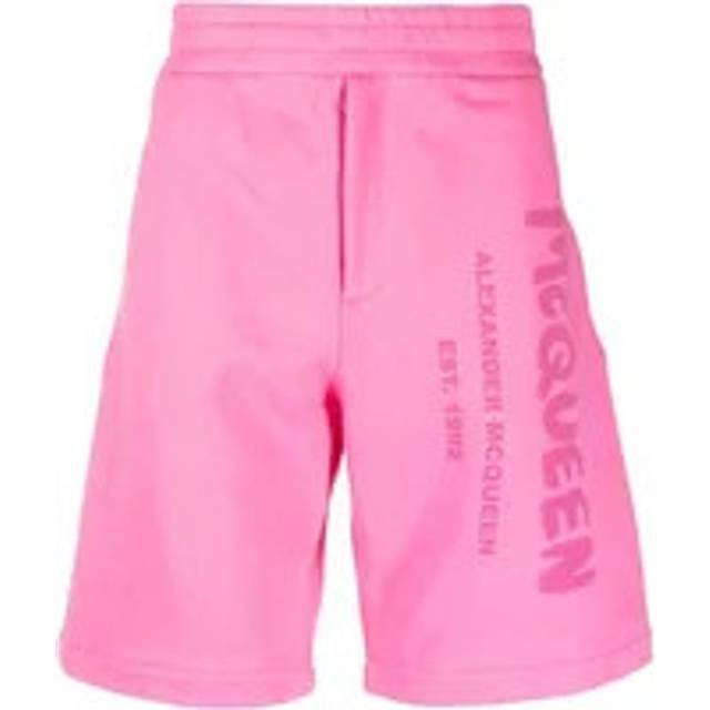 Alexander McQueen, Shorts, Herr, M, Bomull, Rosa Logo-Print Bomullsshorts
