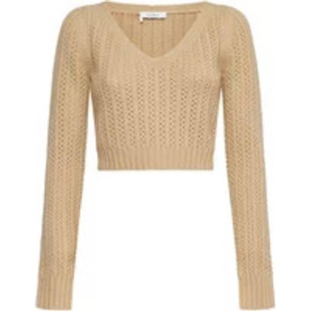 Max Mara, V-neck Knitwear, female, Beige, XS, Ecru Crochet Wool Cashmere Jumper