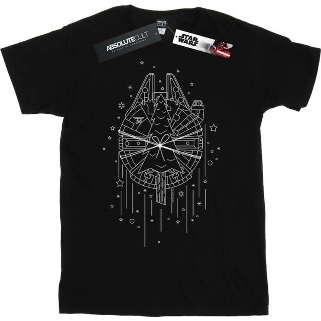 (M, Black) Star Wars Mens Millennium Falcon Christmas Tree Delivery T-Shirt