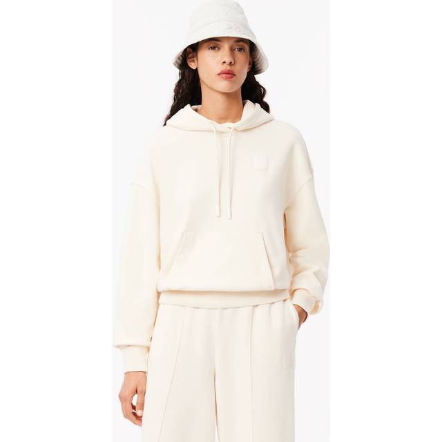 Lacoste Oversized Washed Effect Hoodie Size 8 Ecru White - Ecru white