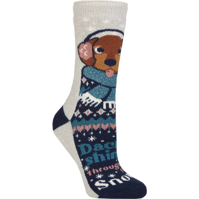 Women's 1 Pair SOCKSHOP Heat Holders Lite Christmas Socks Dachsing Through the Snow 4-8 - Multi Coloured