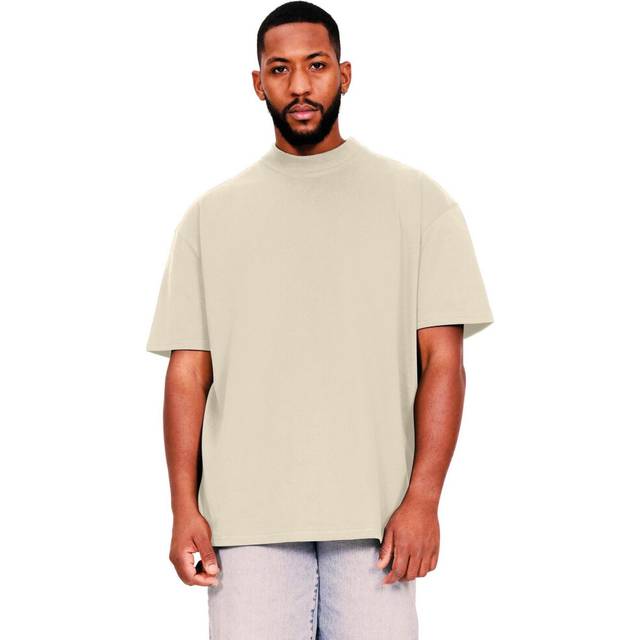 (S, Ecru) Casual Classics Mens Ringspun Cotton Extended Neckline Tall Oversized T-Shirt