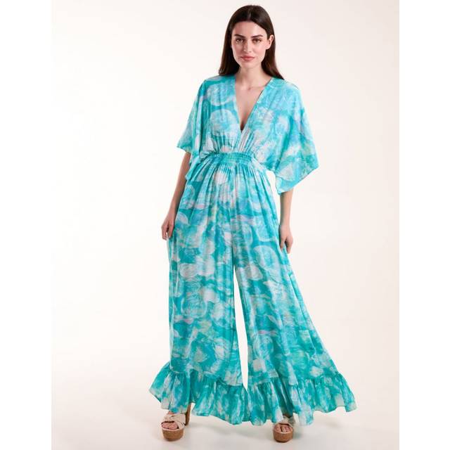 Womens V Back And Front Jumpsuit - Blue - S