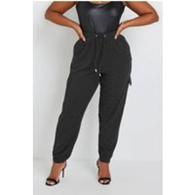 Yours Curve Black Glitter Cargo Trousers, Women's Curve & Plus Size, Yours - 30-32
