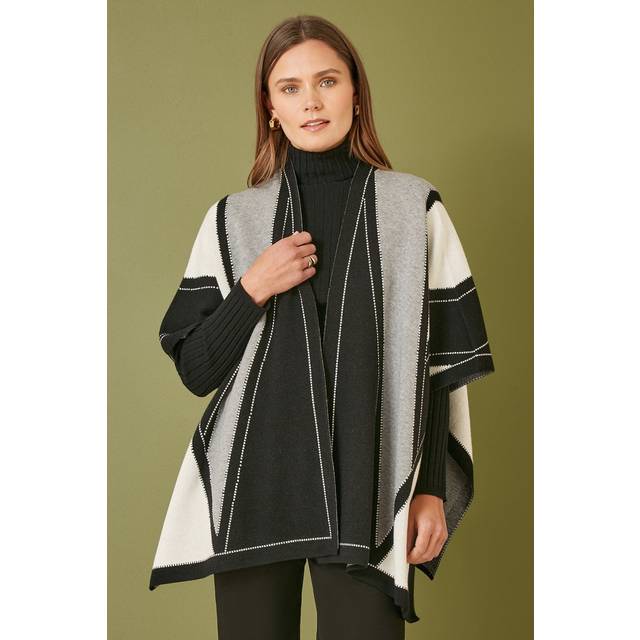Block Colour Knitted Cape - Black - One Size - Mela