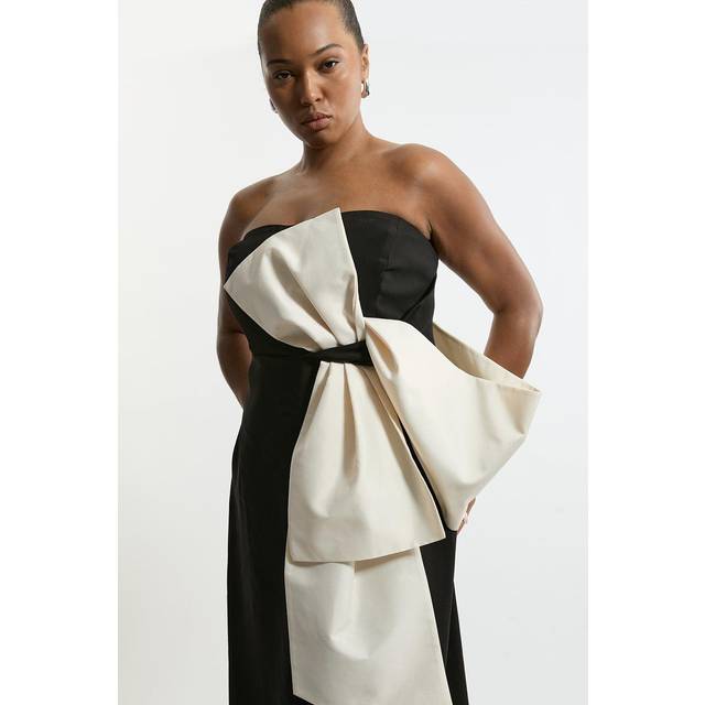 Archive Collection - Plus Size Bow Detail One Shoulder Crepe Woven Midi Dress - Mono