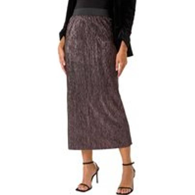 Foil Plisse Pleated Pencil Skirt - Rose - 12