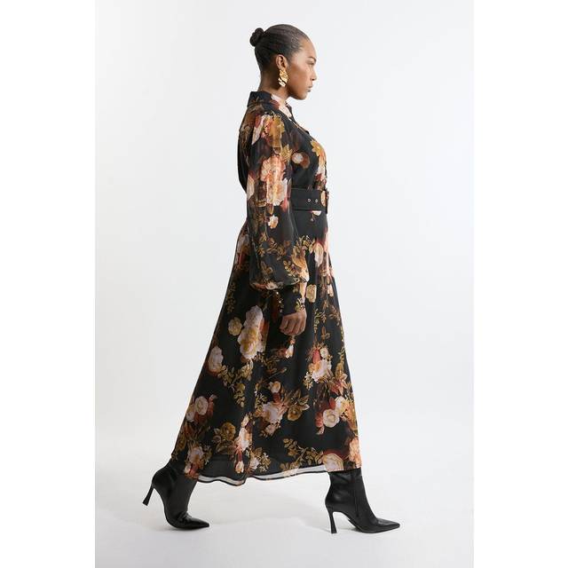 Plus Size Georgette Maxi Shirt Dress - Floral