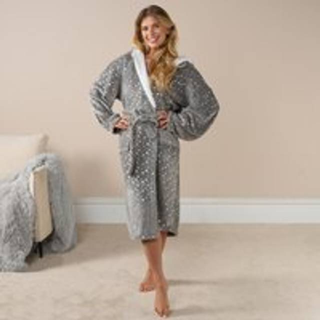OHS Silver Foil Star Dressing Gown, Adults - Grey