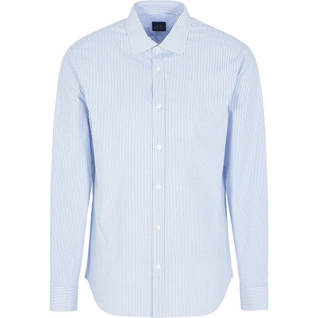 Armani Exchange Regular Fit Vertical Logo Stripe Shirt - Light Blue, Light Blue, Size M, Men