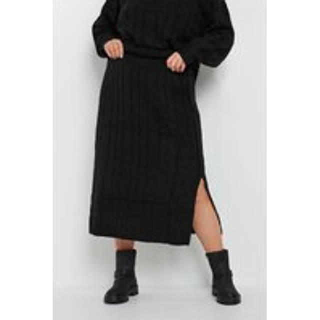 Yours Curve Black Cable Knit Midi Skirt, Women's Curve & Plus Size, Yours - 30-32