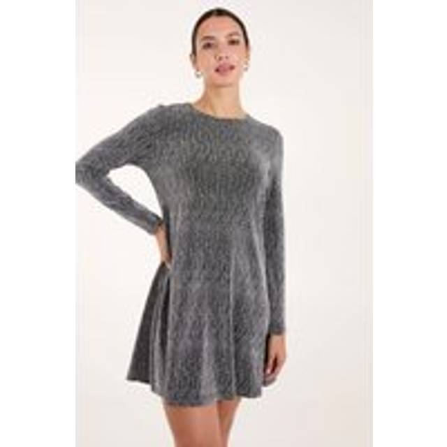 Womens Long Sleeved Sequin Flutter Sleeve Dress - Black - S