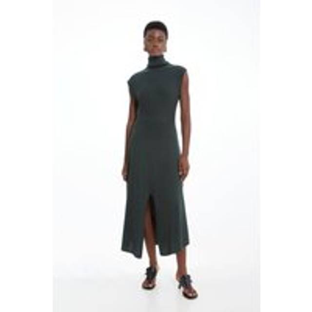 Petite Cashmere Blend Sleeveless Roll Neck Midaxi Knit Dress - Olive