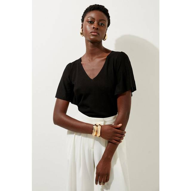 Lightweight Viscose Blend Summer Knit Angel Sleeve Top - Black