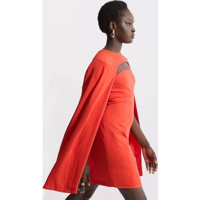 Soft Tailored Caped Mini Dress - Tomato Red