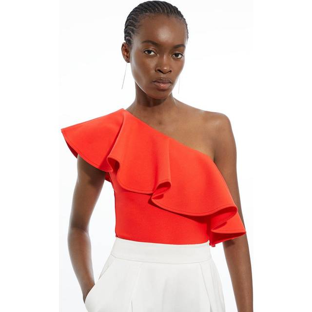 Figure Form Bandage Drama Frill Knit Top - Red