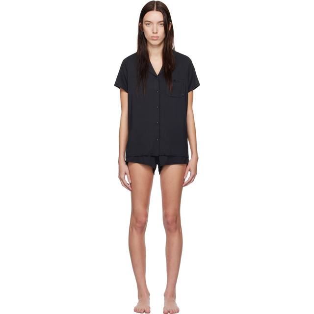 SKIMS Sleep Short Sleeve Button Up Set | Black | XL - Onyx