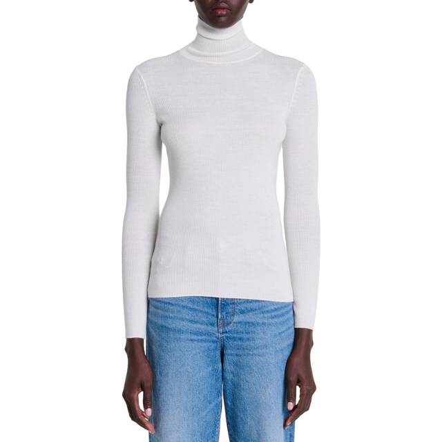 Pull En Laine Et Soie - Blanc - Maje -  Matière principale: 74% laine, 26% soie - Prêt-à-porter > Hauts > Pulls