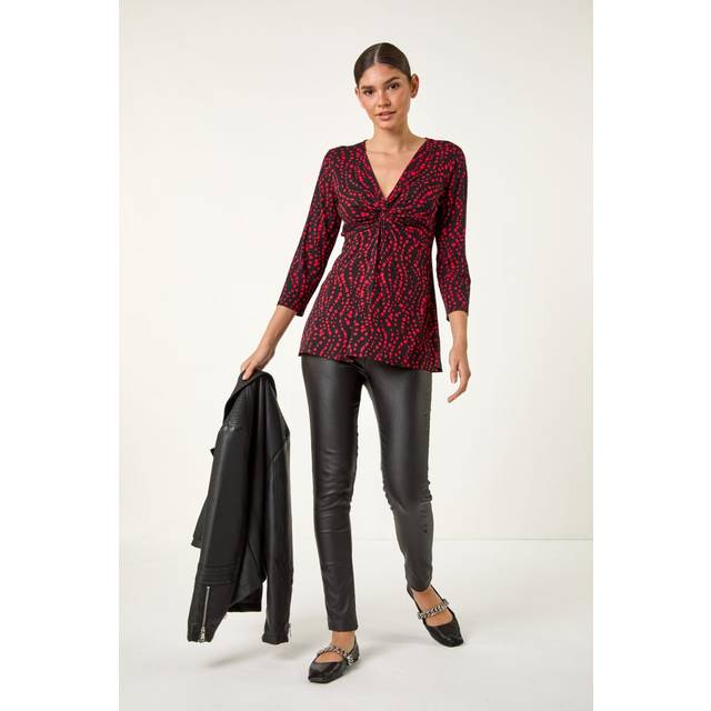 Roman Womens Abstract Spot V-Neck Twist Front Top - Red - Size 14 UK