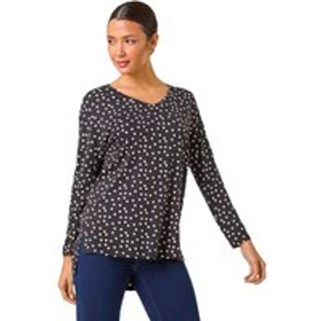 Spot Print Stretch Tunic Top - Black - Size 12 - Roman