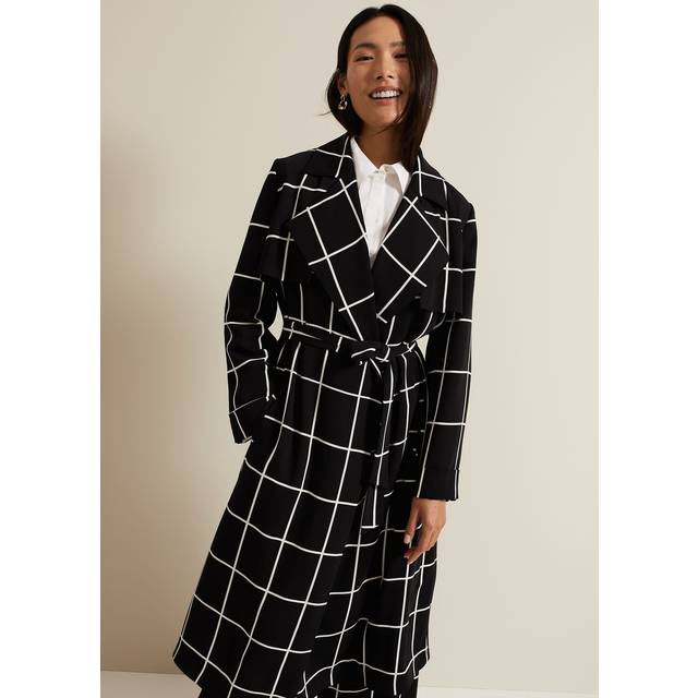 Phase Eight Aspen Check Drape Coat, Black/Ivory