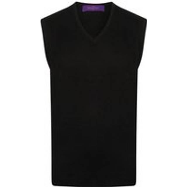 (L, Navy) Henbury Mens Sleeveless 12 Gauge V-Neck Fine Knit Jumper