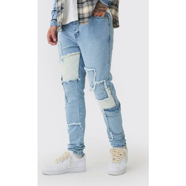 Tall Patchwork Cargo Skinny Jeans - Grey - 32