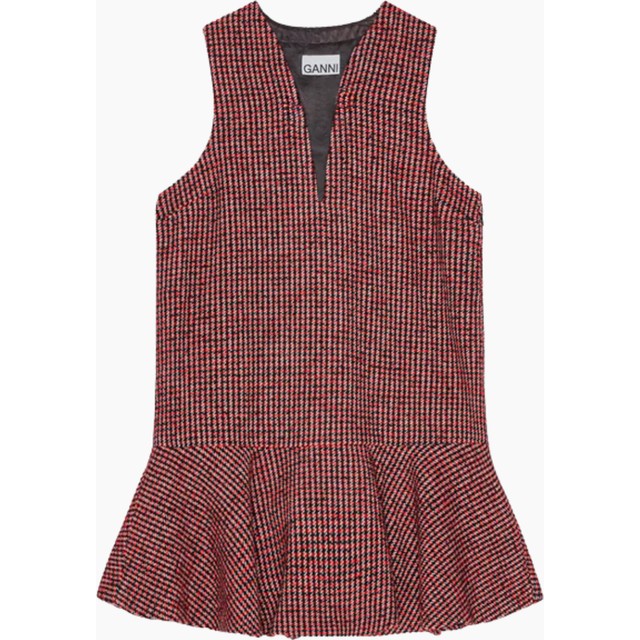 Ganni Checked Wool-Blend Mini Dress - UK 6 - Red