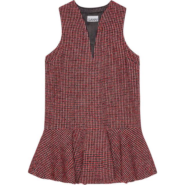 Ganni Checked Wool-Blend Mini Dress - UK 10 - Red