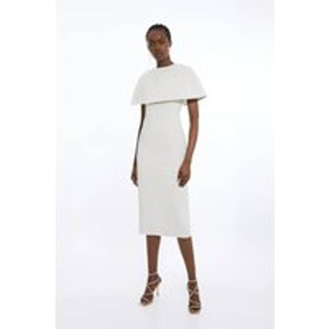 Tailored Metallic Cape Detailed Midaxi Pencil Dress - Ivory