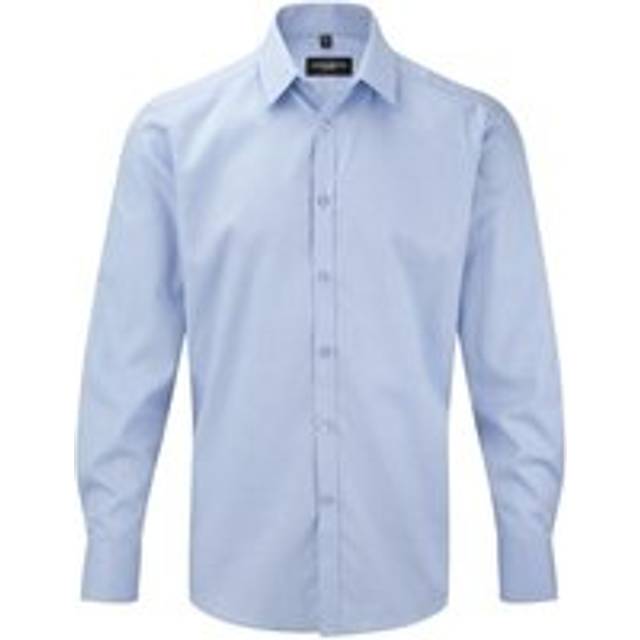 (19.5, Light Blue) Russell Mens Herringbone Long Sleeve Work Shirt