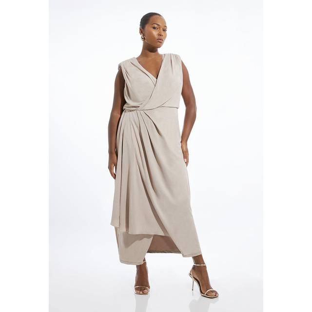 Plus Size OOTO Premium Viscose Jersey Draped Maxi Dress - Neutral