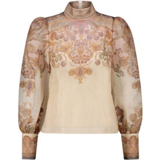 Cream Silk Linen Blouson Sleeve Top