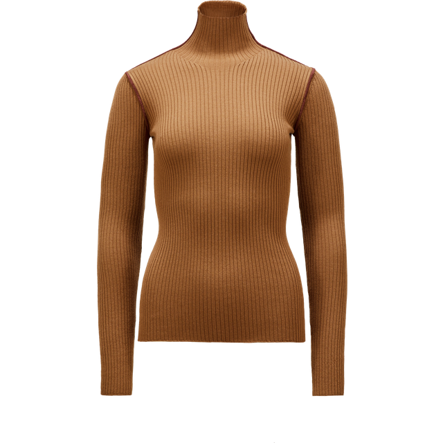 Extra Fine Wool Ribbed Turtleneck Sweater - TAN - 3 (Large)