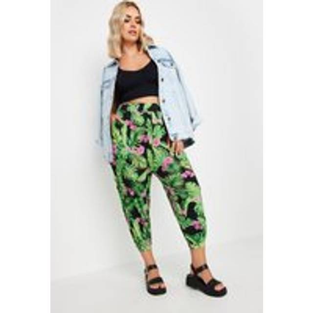Yours Curve Black Tropical Print Harem Trousers, Women's Curve & Plus Size, Yours - 34-36
