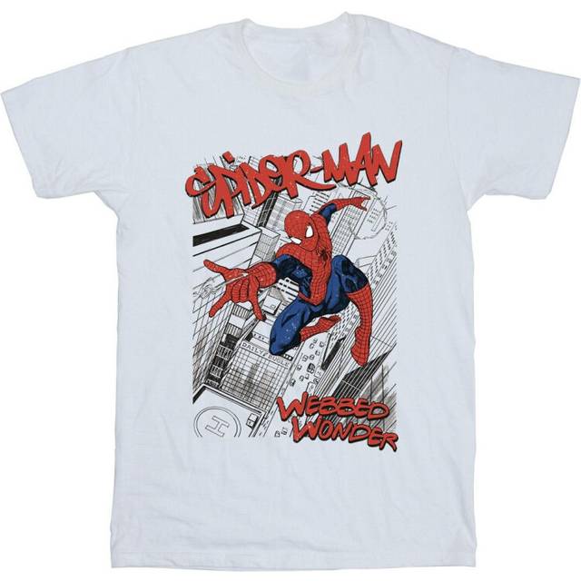 (S, White) Marvel Mens Spider-Man Sketch City T-Shirt