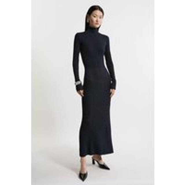 Drapey Ribbed Knit Column Maxi Dress - Navy